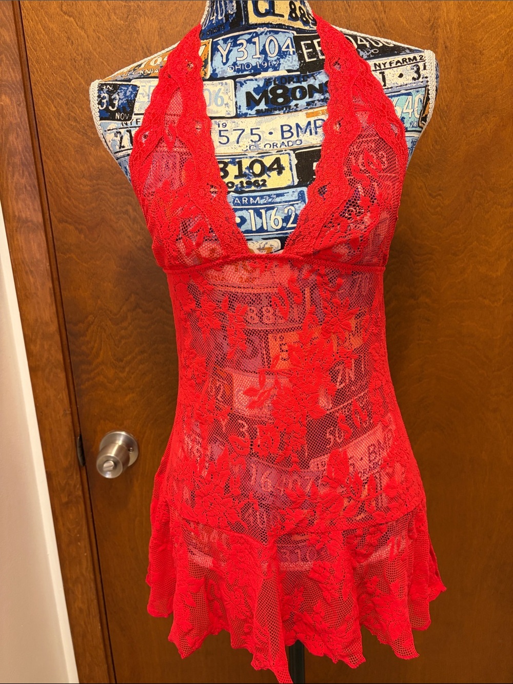 Victoria secret Red Lace Halter Chemise Nightdress size medium
